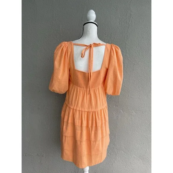 ANTHROPOLOGIE Square-Neck Puff-Sleeve Tiered Dress Women's Size Small - Picture 5 of 8